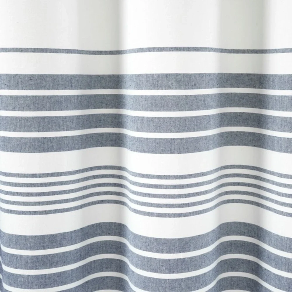 Lush Decor Nantucket Yarn Dyed Cotton Tassel Fringe Shower Curtain - White/Navy